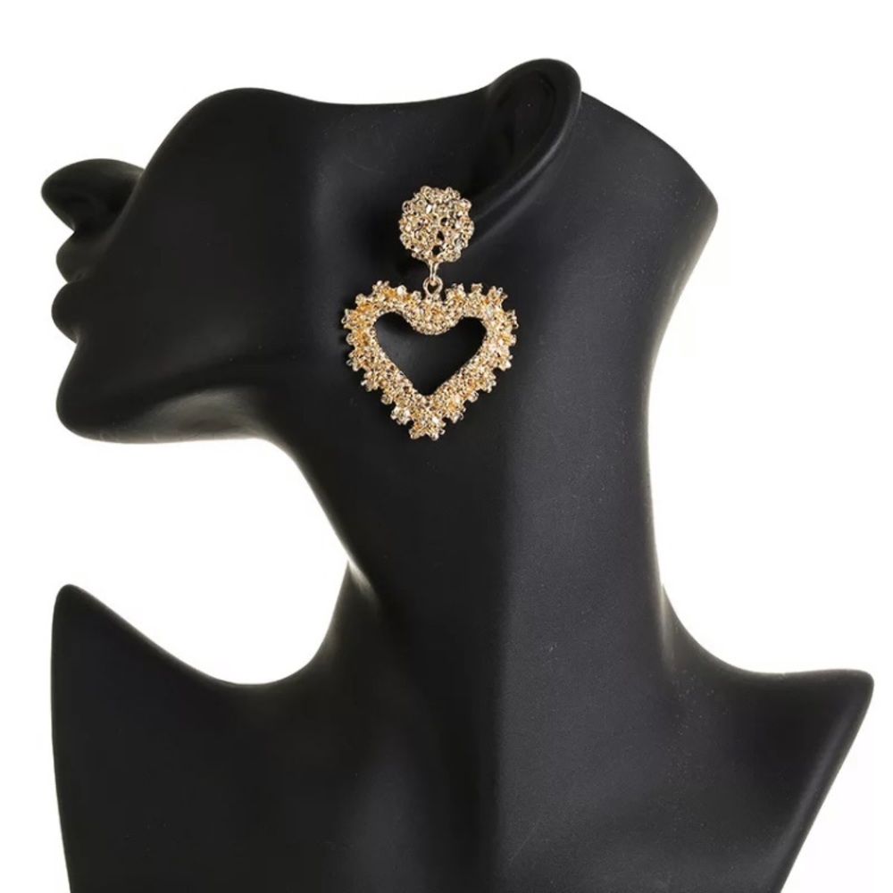 Silver Tone Heart Drop Earrings - Picture 4 of 4